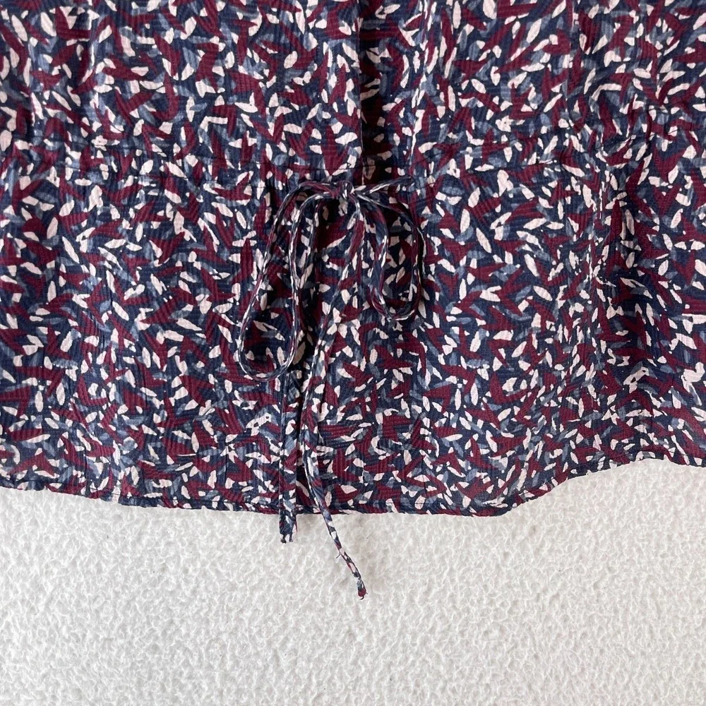 Tory Burch Top Womens Size 2 Red Agate Confetti‎ Silk Long Sleeve Drop Waist Tie